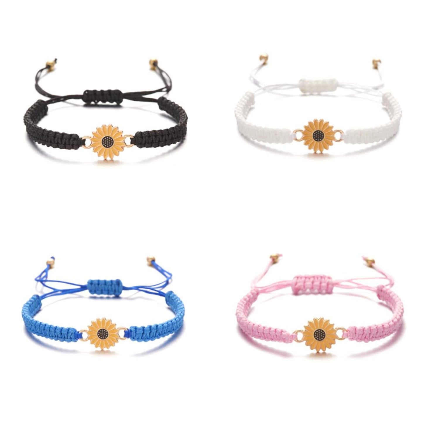Kicomvi Sunflower Bracelets Adjustable Boho Sunflower Daisy Charm Bracelets Handmade Braided Rope Friendship Matching Bracelets Promise Bracelets for Couples Women Friends Summer Jewelry-4pcs B
