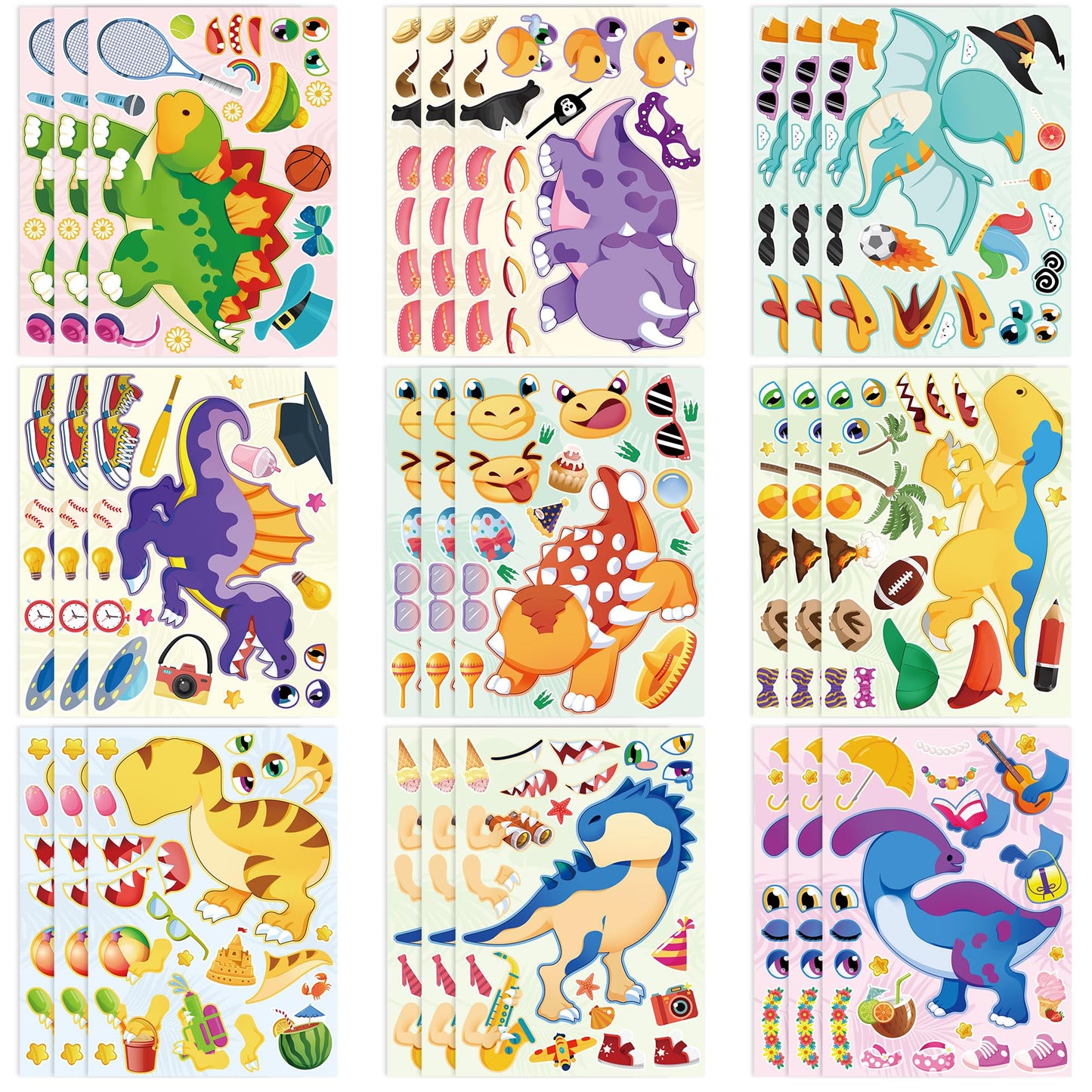 Dinosaur Make-a-Face DIY Sticker Sheets – 27 Pack