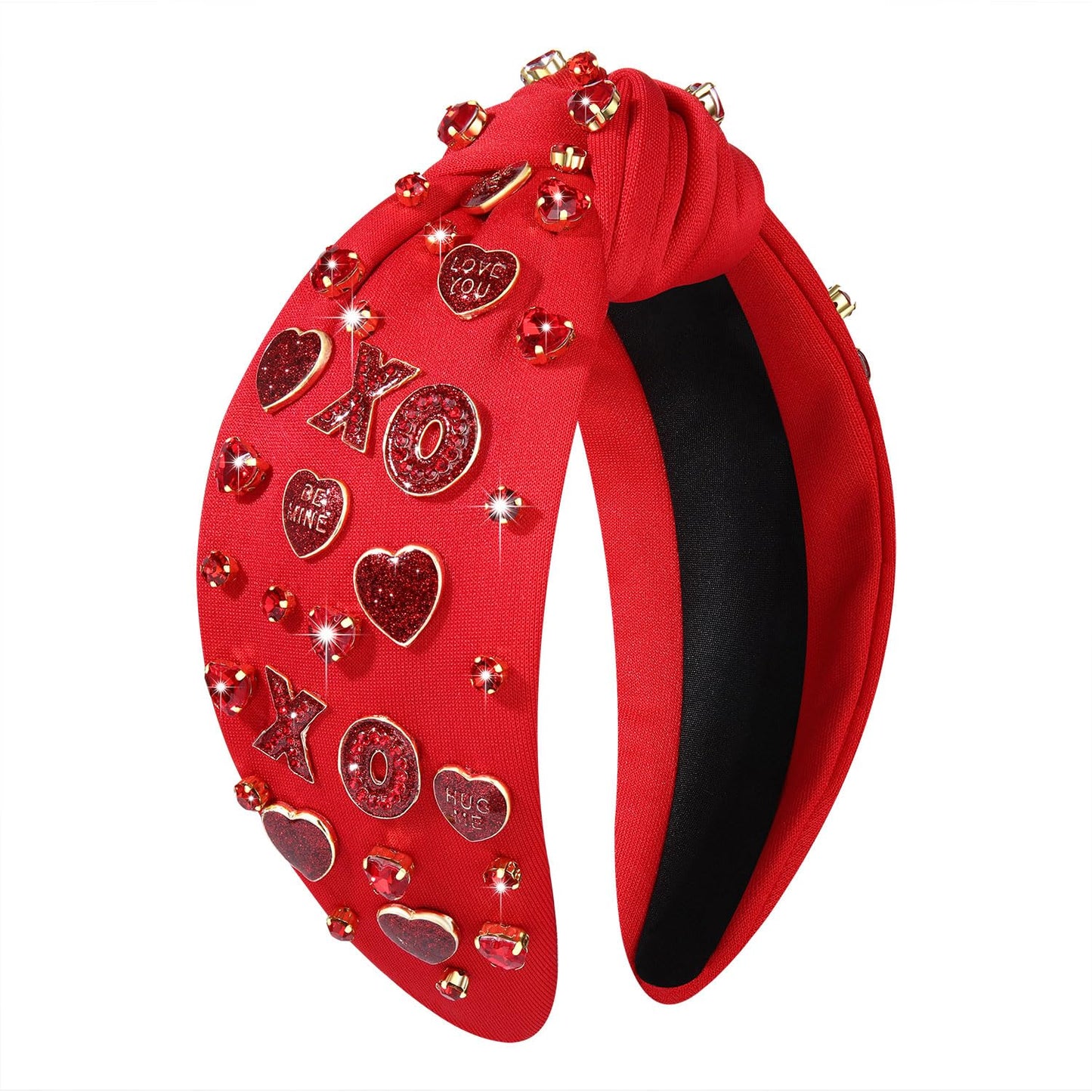 Valentine's Day Red XOXO Heart Crystal Knotted Headband