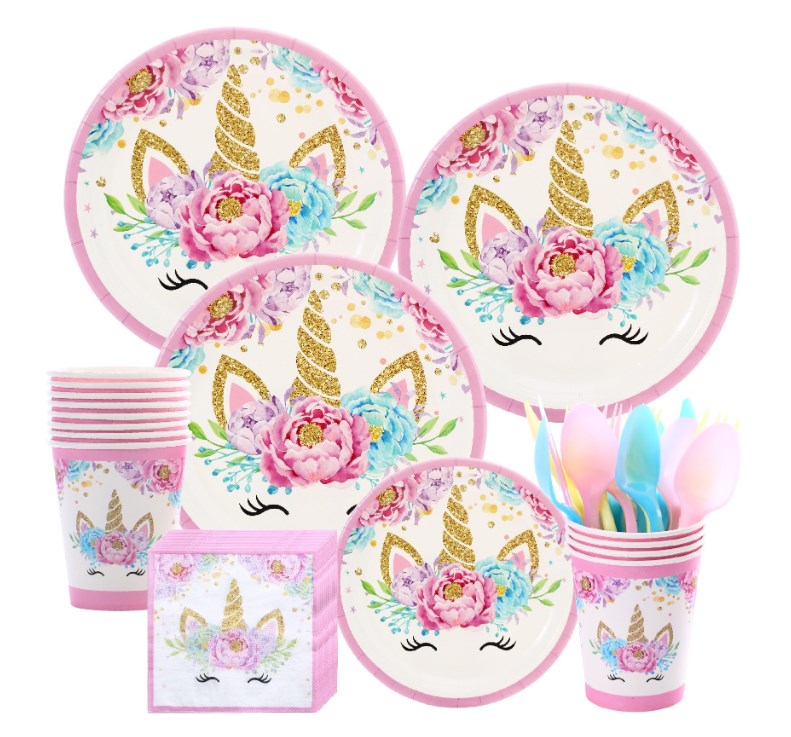 Pink Unicorn Birthday Party Tableware Set