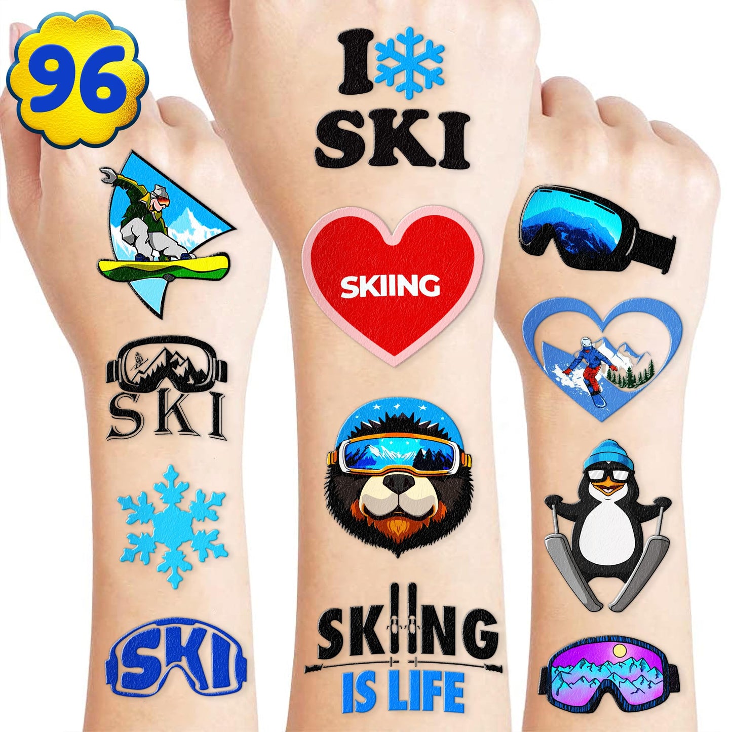 Winter Skiing Temporary Tattoos – 116 Piece, 10 Sheets