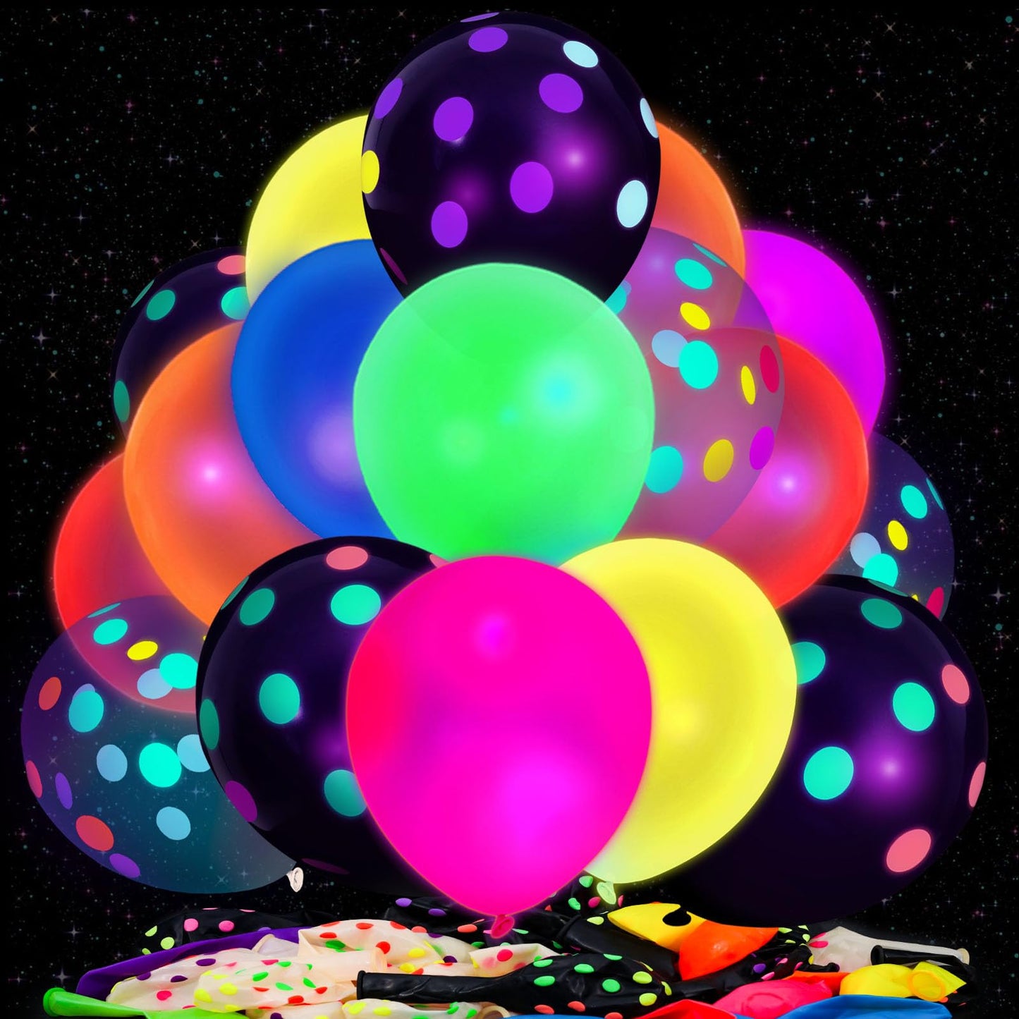 UV Neon Glow in the Dark Party Latex Balloons with Dots – 66 Pack