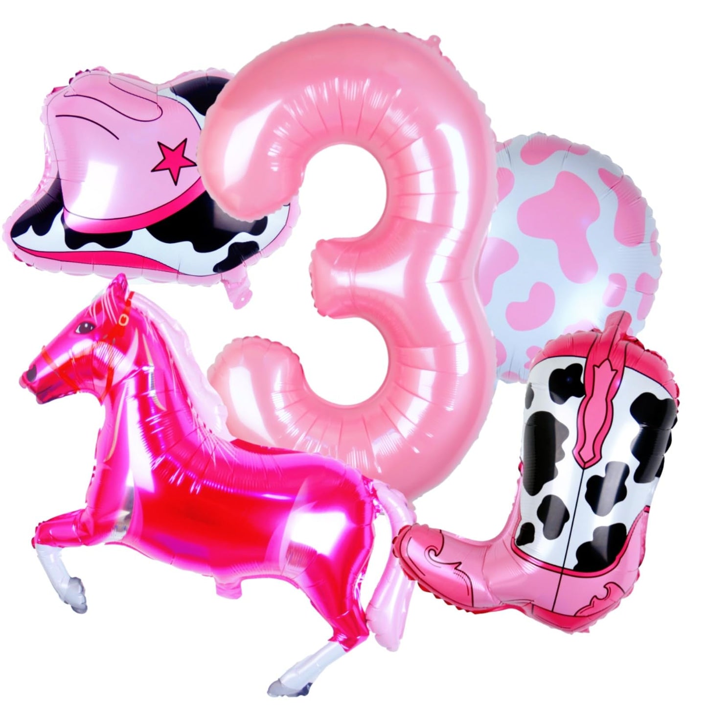 Western Cowgirl Pink Number 3 Birthday Balloon Set