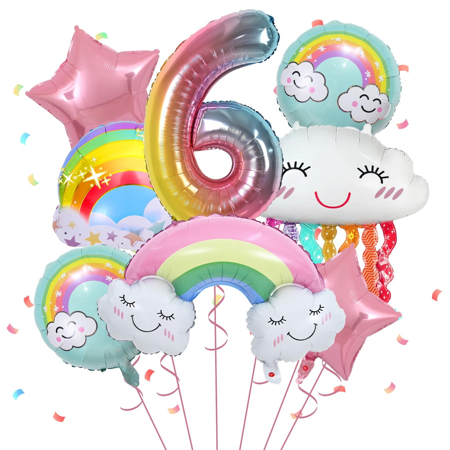 6th Birthday Rainbow Balloon Set - 8 ct