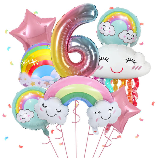 6th Birthday Rainbow Balloon Set - 8 ct