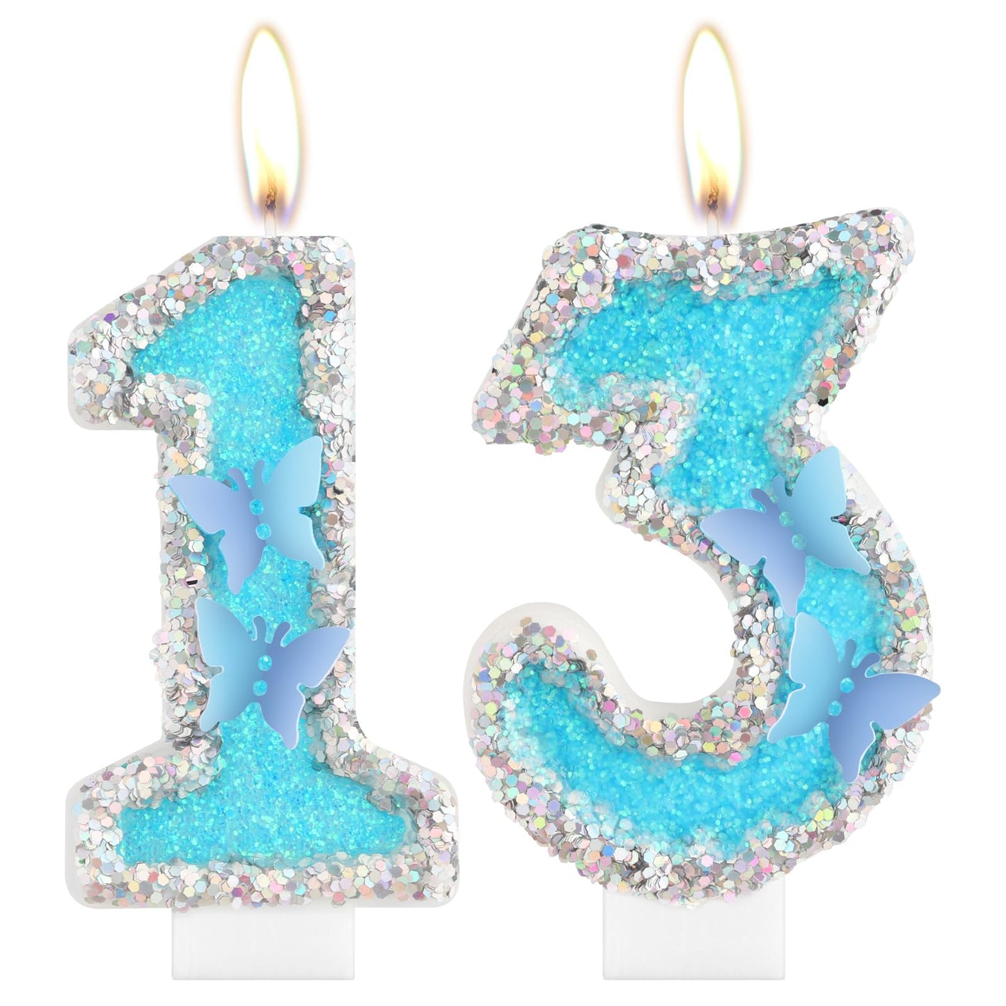 iNINGER Birthday CandlesNumber 13 CandleButterfly 13th Birthday DecorationsBlue Happy Birthday CandleHandmade Sequin Numeral Candle Wedding Cake Topper Anniversary Party Decor