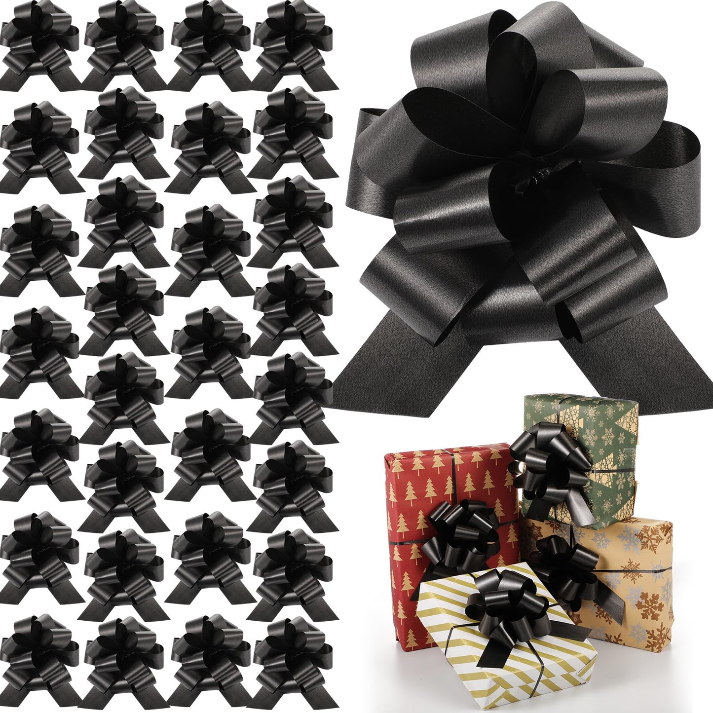 Black Decorative Large Pull Gift Bows - 30 ct