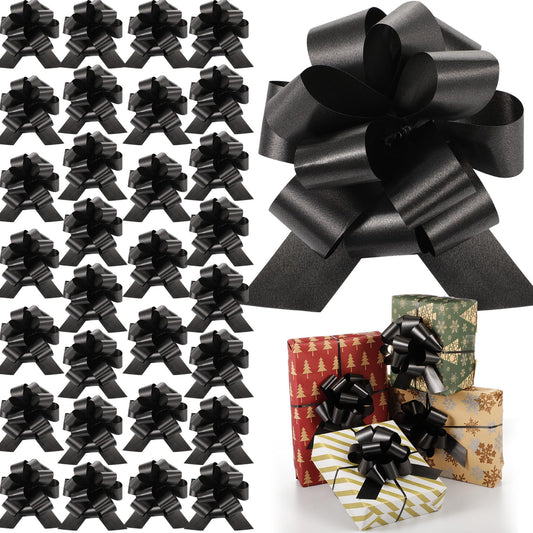 Black Decorative Large Pull Gift Bows - 30 ct