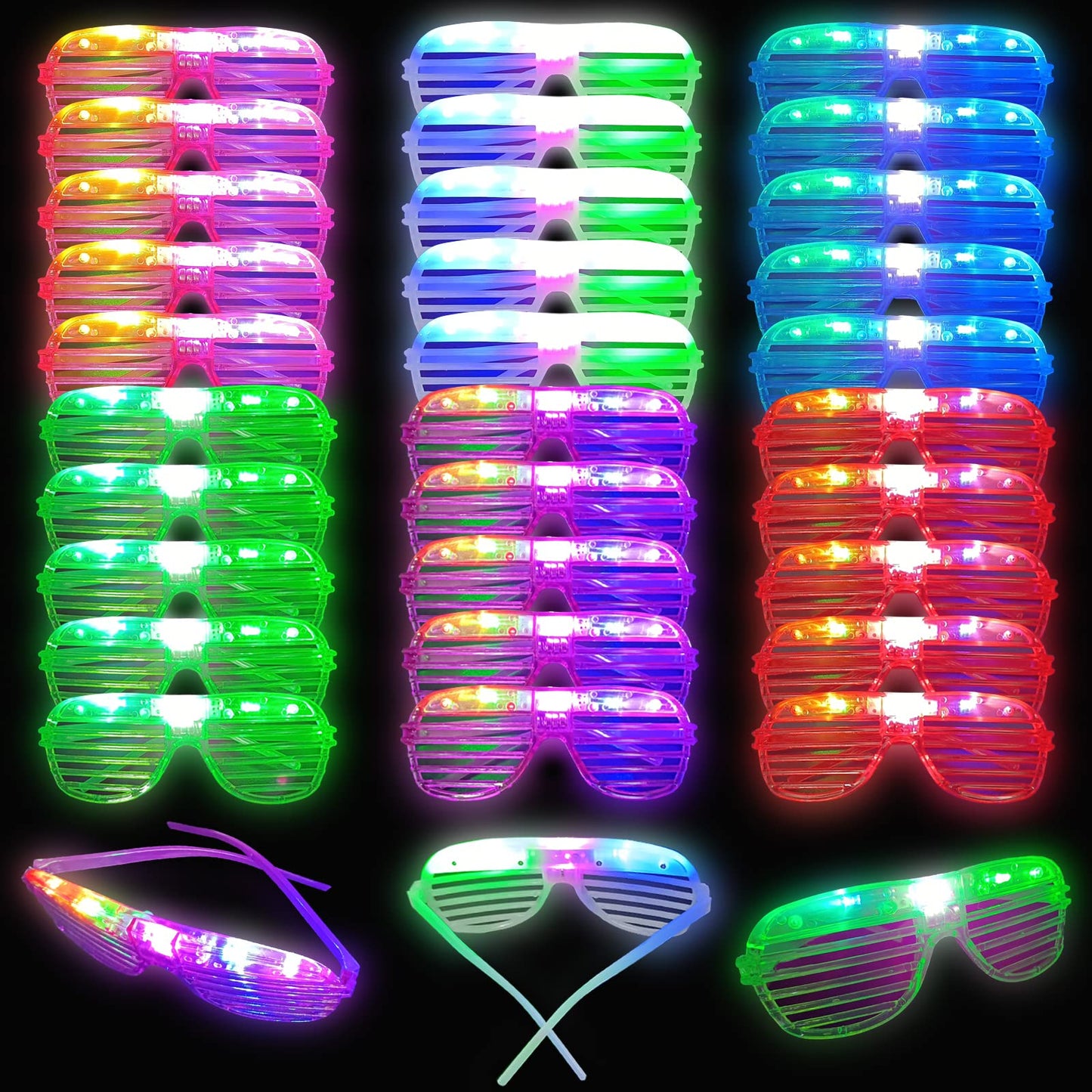 BATWEET 60 Pcs Glow In The Dark Glasses 6 Colors LED Glasses Bulk Party Supplies for Kids and Adults Glow Neon Party Favors Toys for Carnival Halloween Christmas Birthday Wedding