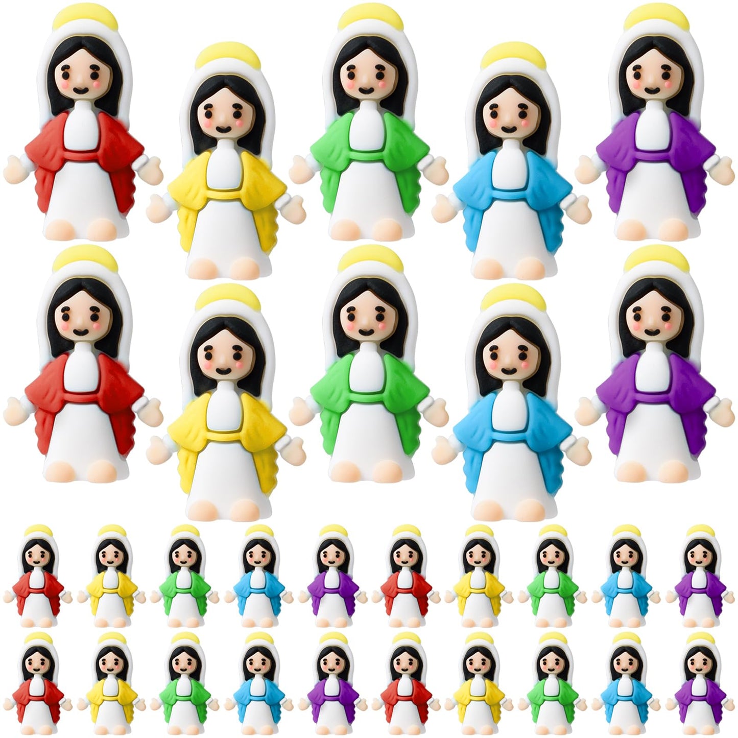 ARCHCRTC 30 Pcs Little Virgin Mary Figurines Miniature Virgin Mary Doll to Hide and Seek Classic Religious Gifts for Sunday Easter Eggs Stuffers Baptism Gift (30Multicolor)