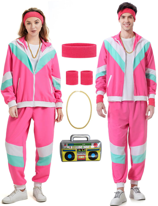 80s & 90s Retro Colour Block Tracksuit Couples Costume Set