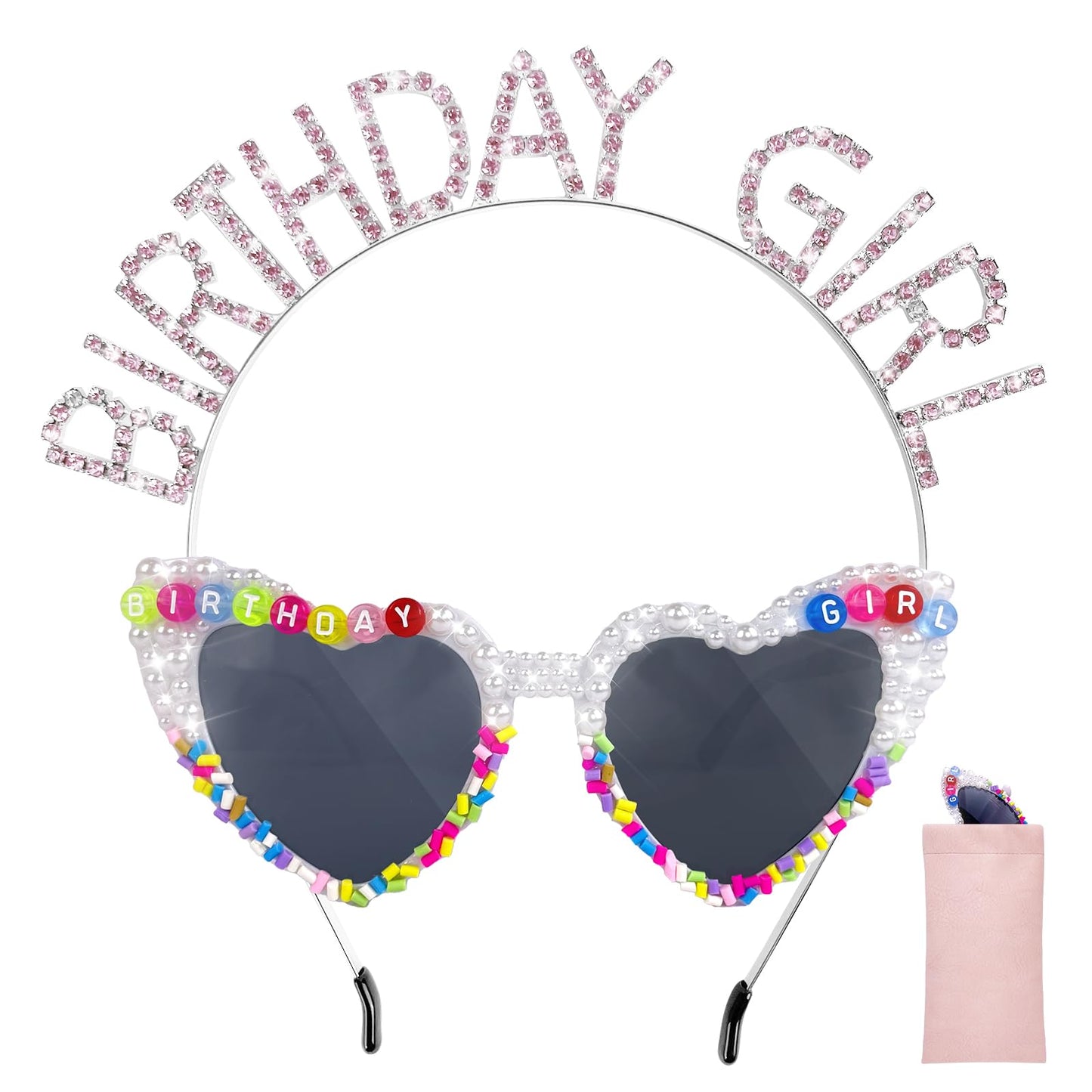 Lingdeer Birthday Girl Sunglasses with Birthday Girl Crown Birthday Glasses Birthday Headband Birthday Tiara for Women Girls Birthday Gifts Accessories Decorations