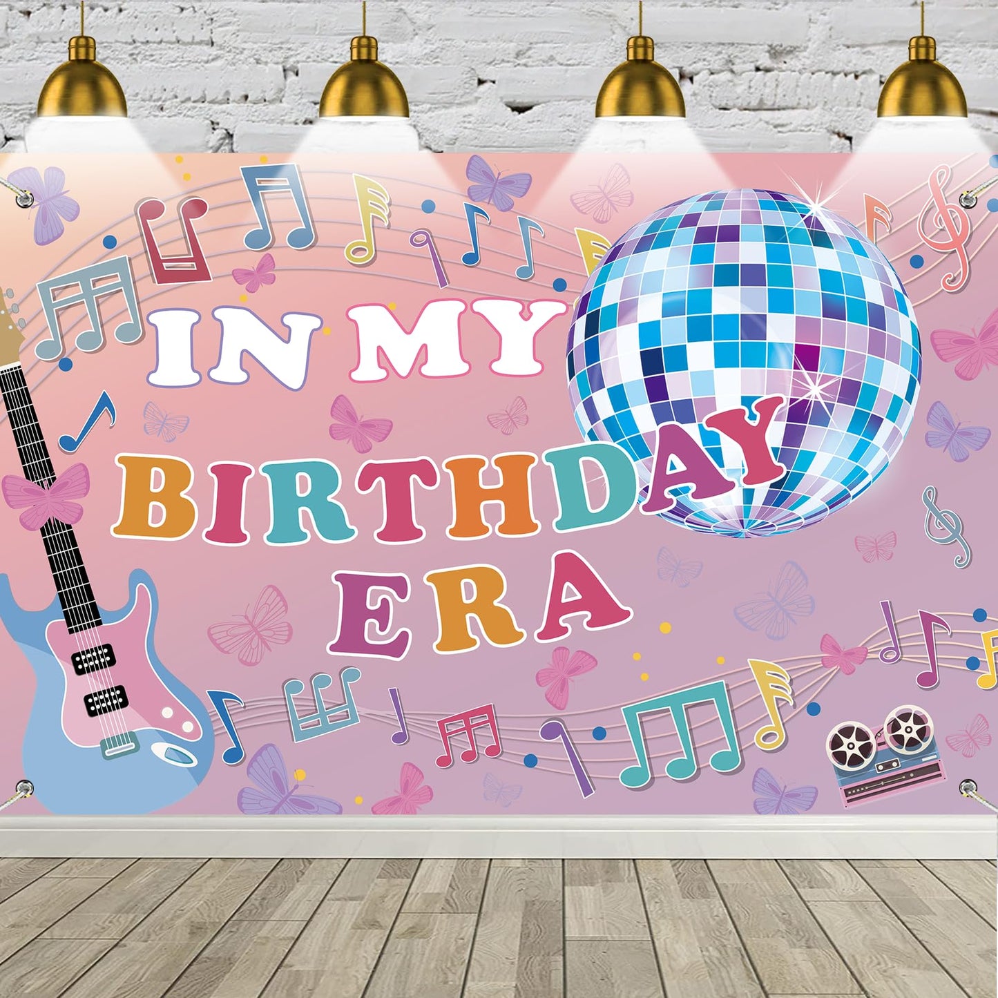 Music Theme Birthday Party Backdrop Photography Background in My Birthday Era Banner for Girl Birthday Party Baby Shower Cake Table Decorations Singer Happy Birthday Banner71x45 inch