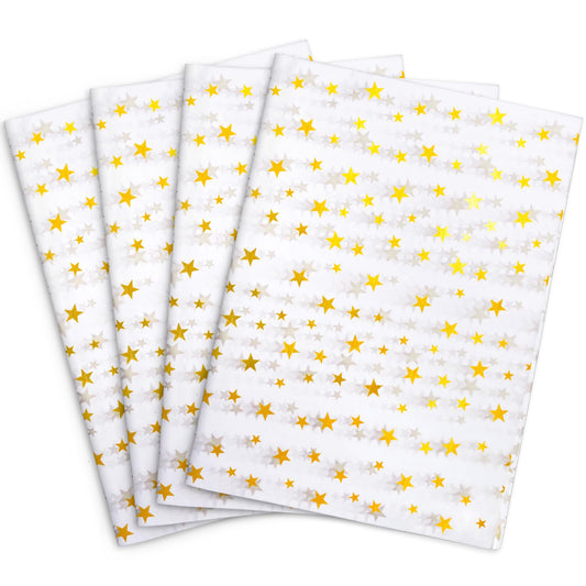 MR FIVE 100 Sheets Gold Star Tissue Paper Bulk20" x 14"Gold Star Tissue Paper for Gift BagsGold Star Tissue Paper for BirthdayHolidayWeddingsBaby ShowerMothers Day (White with Gold Star)