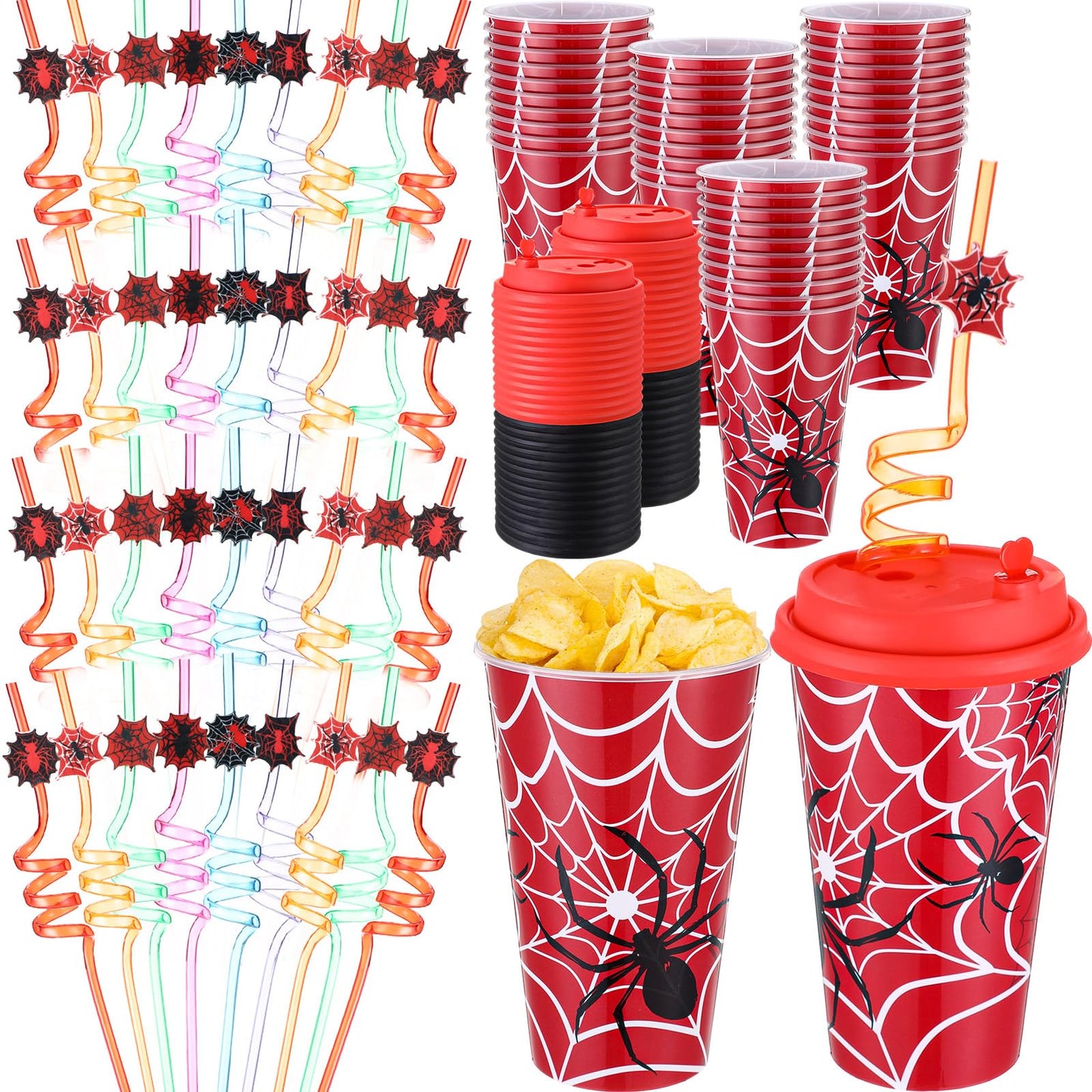 Spider Party Favor Cups with Lids & Straws - 36 ct