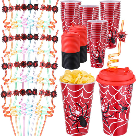 Spider Party Favor Cups with Lids & Straws - 36 ct