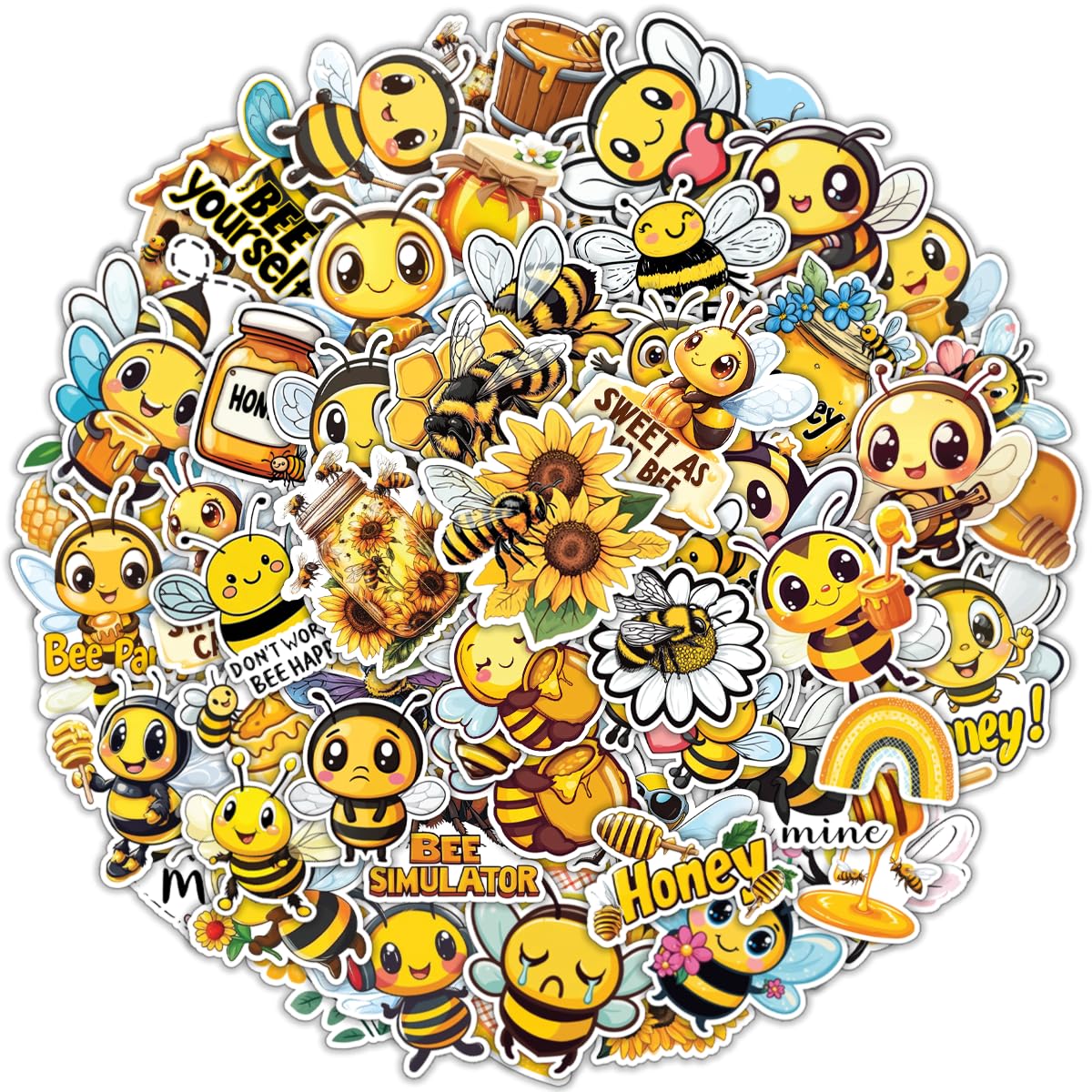 64pcs Bee Sticker Honeybee Stickers Bumblebee Waterproof Decals for Water Bottles Laptop Luggage Computer Scrapbooking Teens Adults Girls Kids Funny Party Birthday Decorations