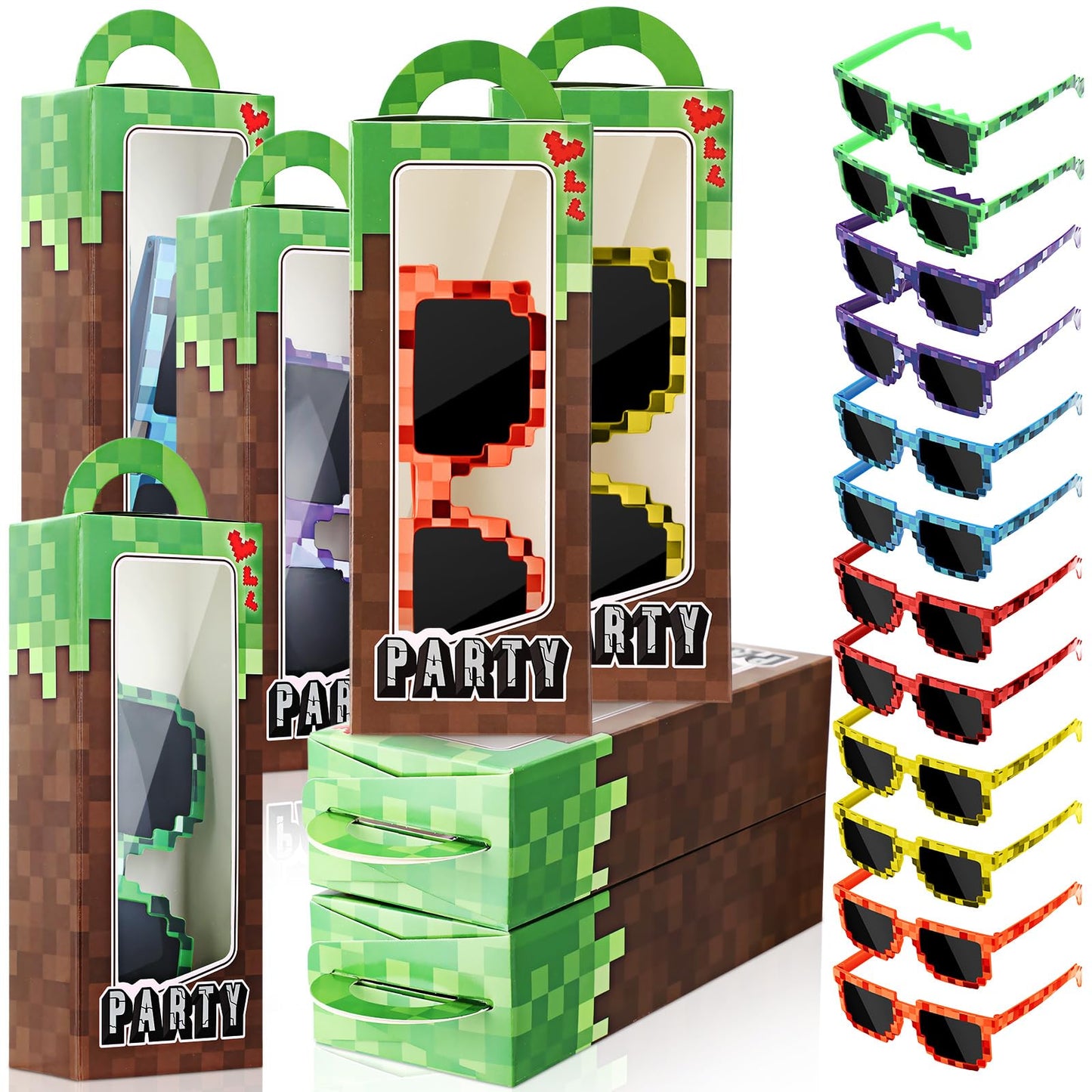 Pixel Game Birthday Party Favour Gift Boxes & Sunglasses Set – 24 Pack