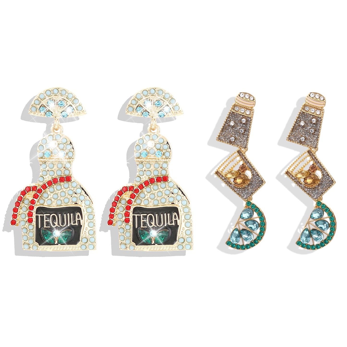 Champagne Earrings Crystal Wine Bottle Dangle Earrings for Women Rhinestone Margarita Earrings Tequila Earrings Jewelry New Years Eve Outfits Women