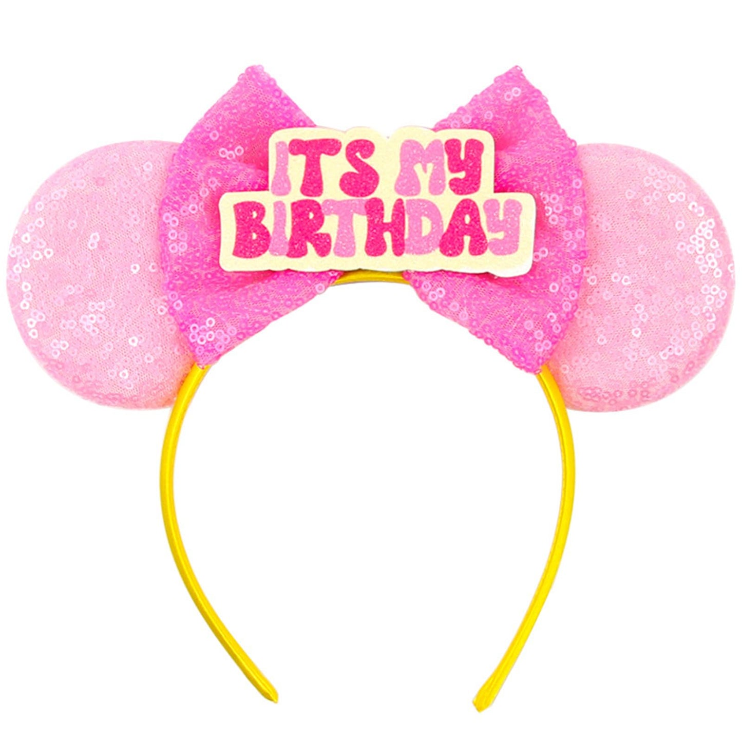 Pink It's My Birthday Sequin Mouse Ear Headband