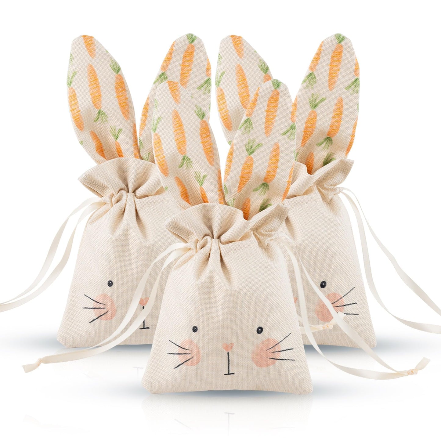 Bunny Linen Drawstring Gift Bags – 6 Pack, Easter Theme