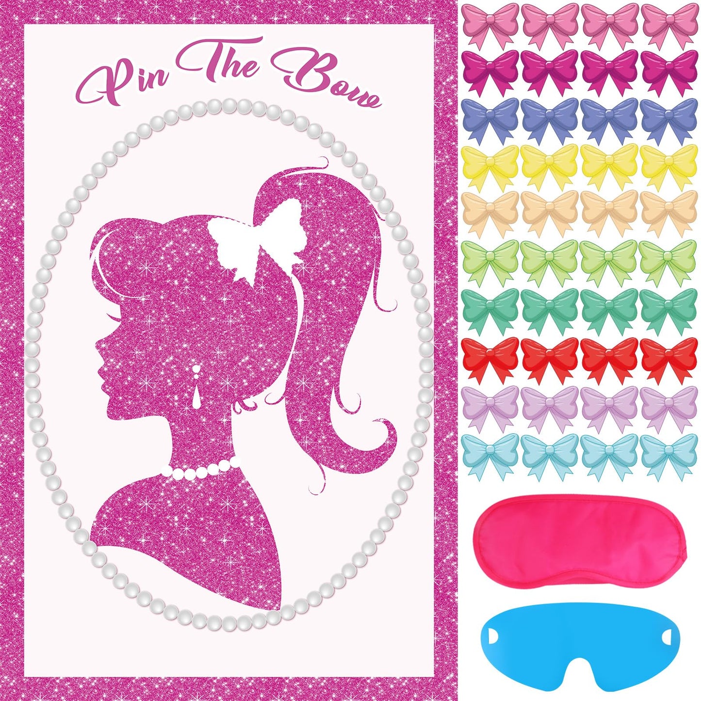 Pin the Bow on the Head Pink Princess Party Game