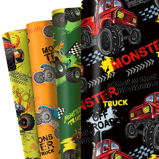 Monster Truck Wrapping Paper Sheets – 12 Pack
