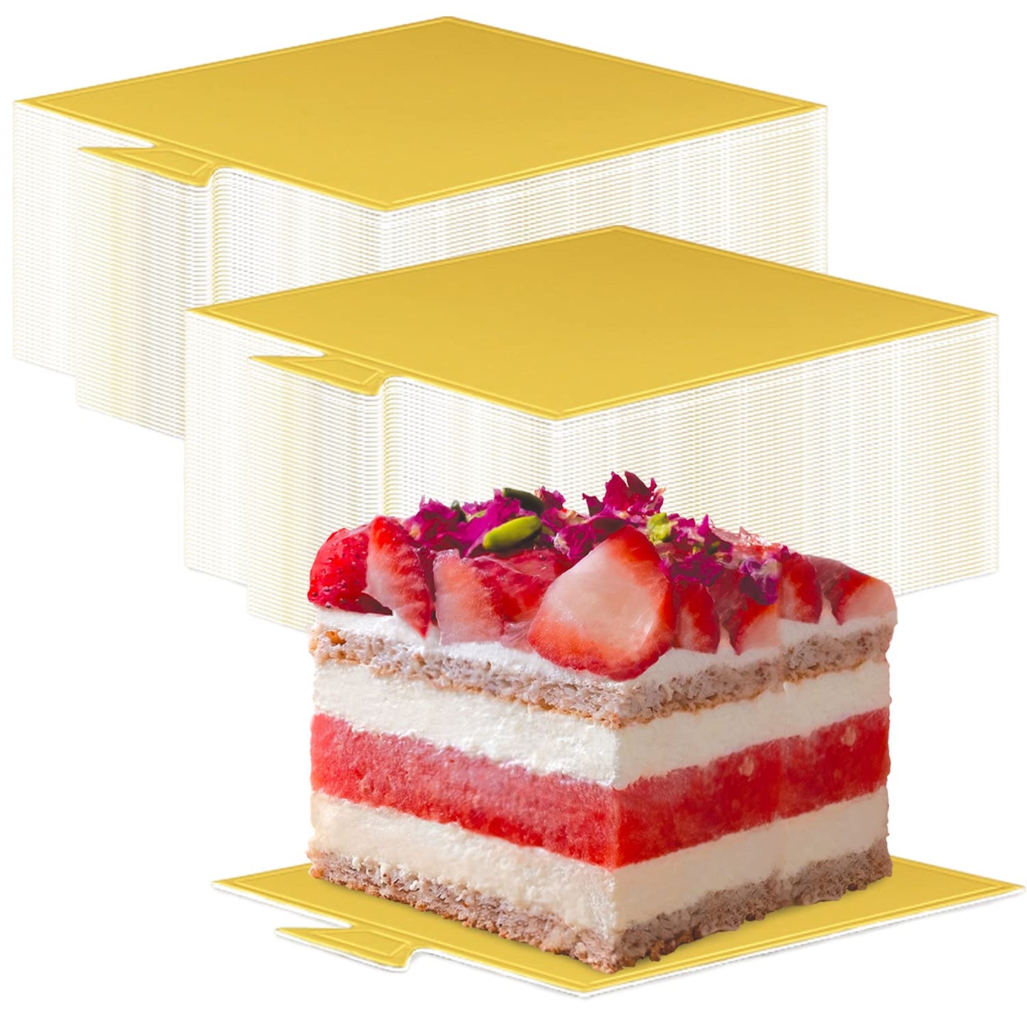 200 Pcs Mini Cake Boards Golden Mousse Cake Boards Mini Cake Bases Cake Paper Board Cupcake Dessert Displays Tray Cardboard Dessert Board Pastry Base - Grease Proof (Square Cake Board)