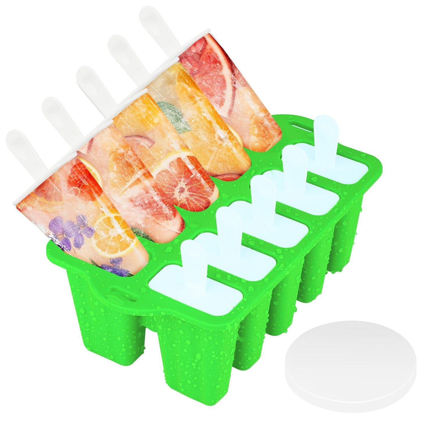 Silicone Popsicles Molds10 Cavity Homemade ICE Popsice Molds Food Grade BPA-Free Pop Mold with Resunable Popsicle SticksCup BoardPopcycle Mold (Green)