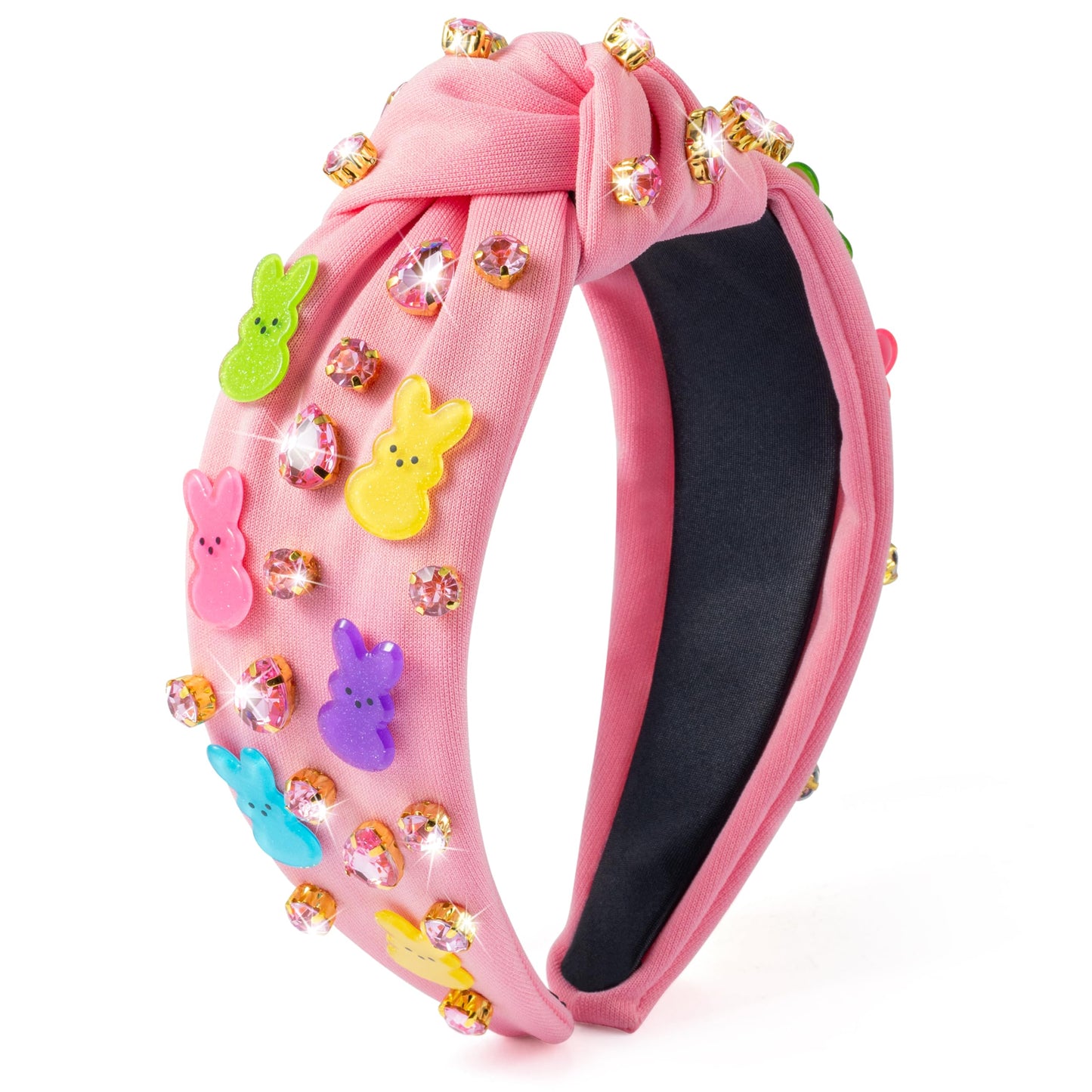 Pink Easter Bunny Rhinestone Crystal Knotted Headband