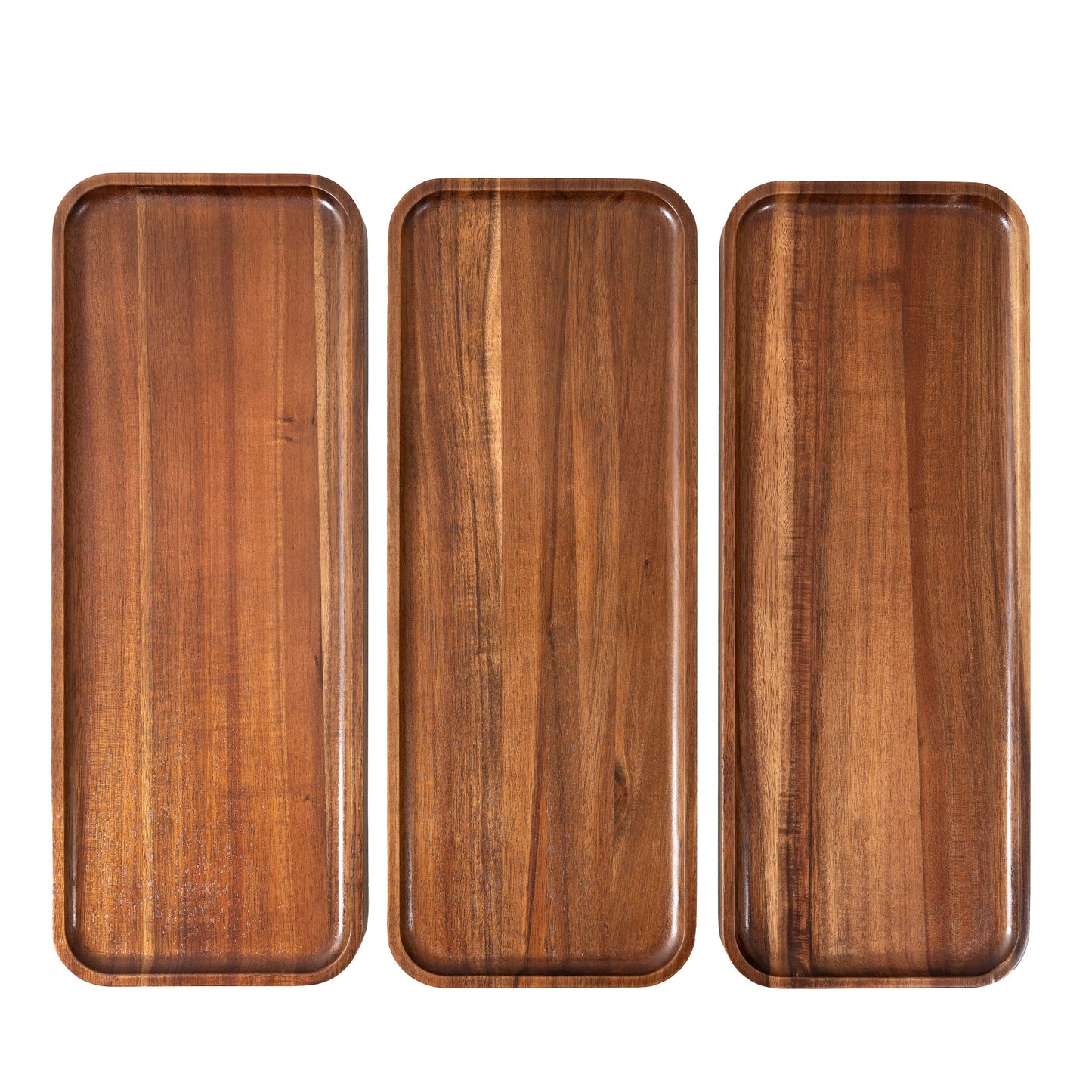 Large Solid Acacia Wood Serving Trays (17 x 6.5 inches) Rectangular Wooden Serving Platters for Home Decor Food Vegetables Fruit Charcuterie Appetizer Serving Tray Cheese Board (Set of 3 Plates)