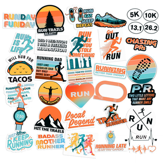 34 Pack Running Stickers – The Perfect Running Club Gift for Cross Country Runners Marathon Enthusiasts and Runner Girls – Fun Track Stickers and XC Stickers