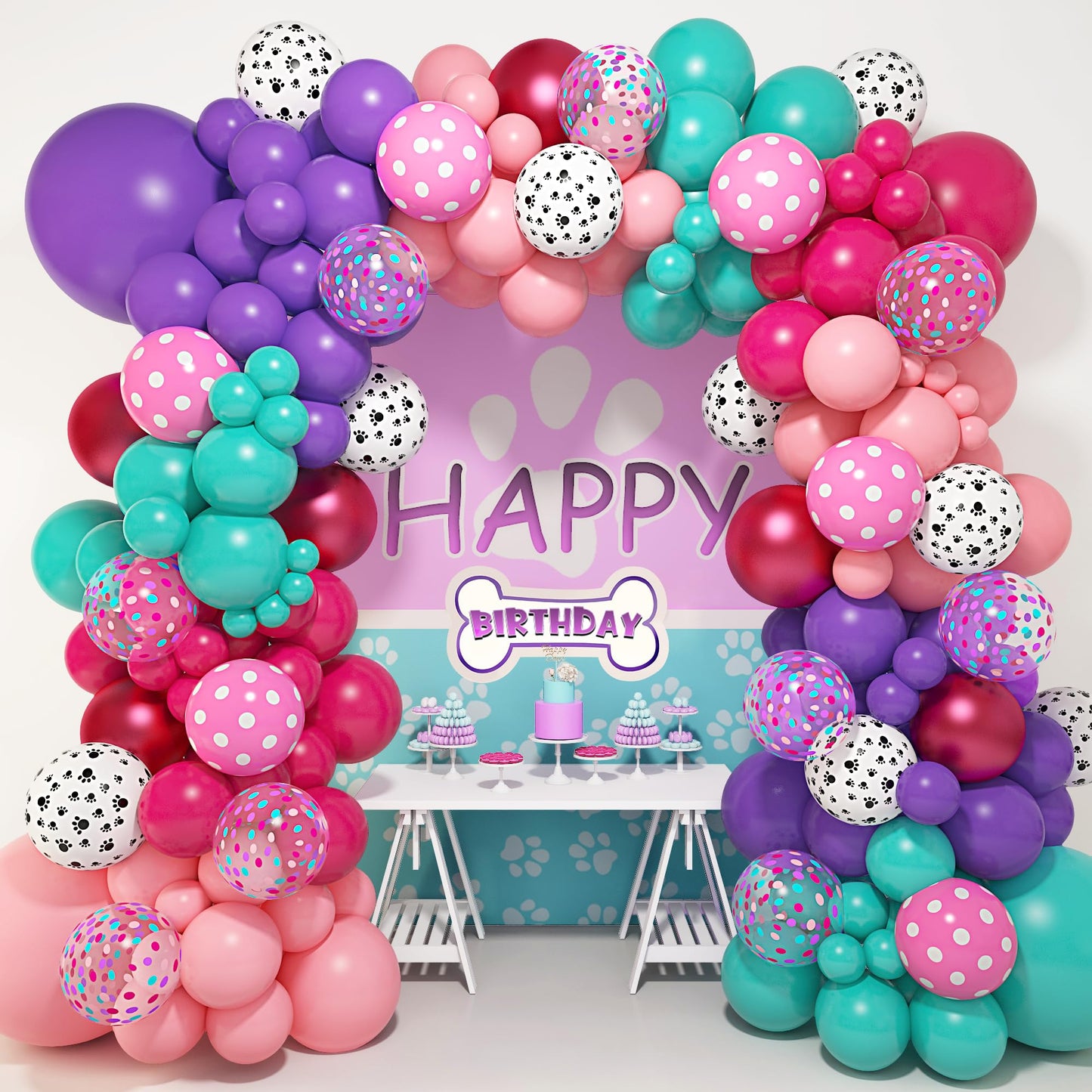 Paw Print Balloon Garland Kit – 147 Piece Purple & Pink