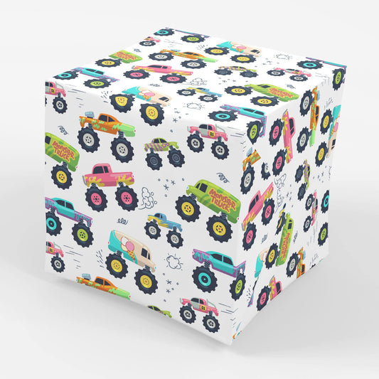 Monster Truck Party Birthday Gift Wrap Paper Folded Flat 30 x 20 Inch 3 Sheets