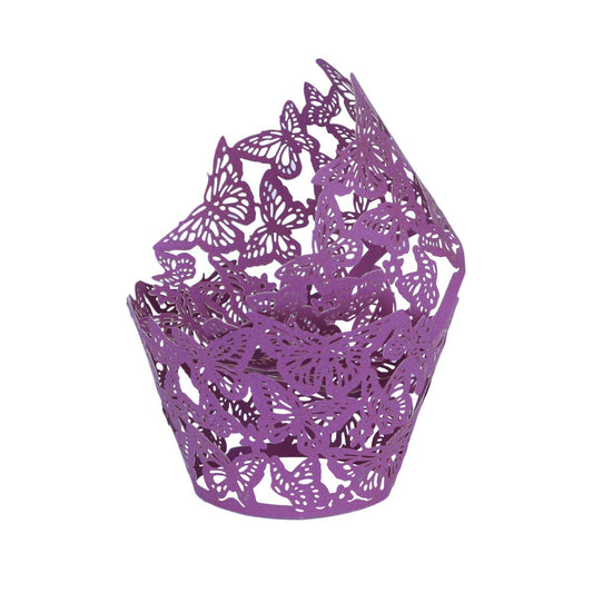 Purple Butterfly Hollow Artistic Cupcake Wrappers – 50 Pack