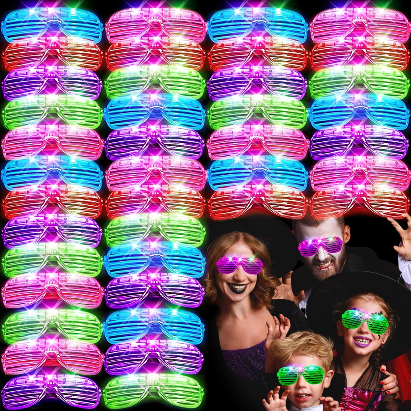 SHQDD 40 Pack LED Glasses led party favors 5 Colors Light Up GlassesGlow In The Dark Party Supplies Shutter Shades Glow Sticks Glasses Neon Sunglasses Accessories for Kids Adults New Years Eve