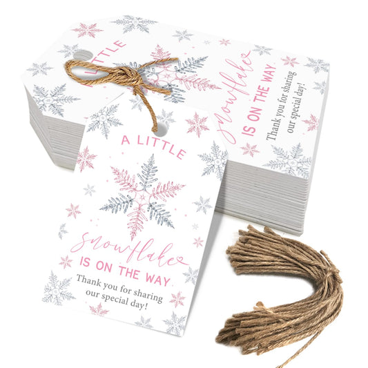 Pink Snowflake Thank You Tags – 50 Pack, Winter Wonderland Theme