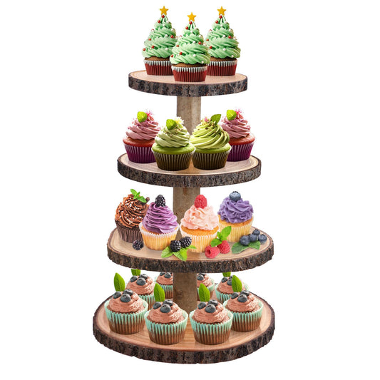 OwnColor Cupcake Stand Wooden Tiered Tray Stand 4 Tier Cupcake Holder Wood Cupcake Tower Rustic Dessert Display Stands for Baby Shower Decorations Rustic Wedding Party Farmhouse Decor