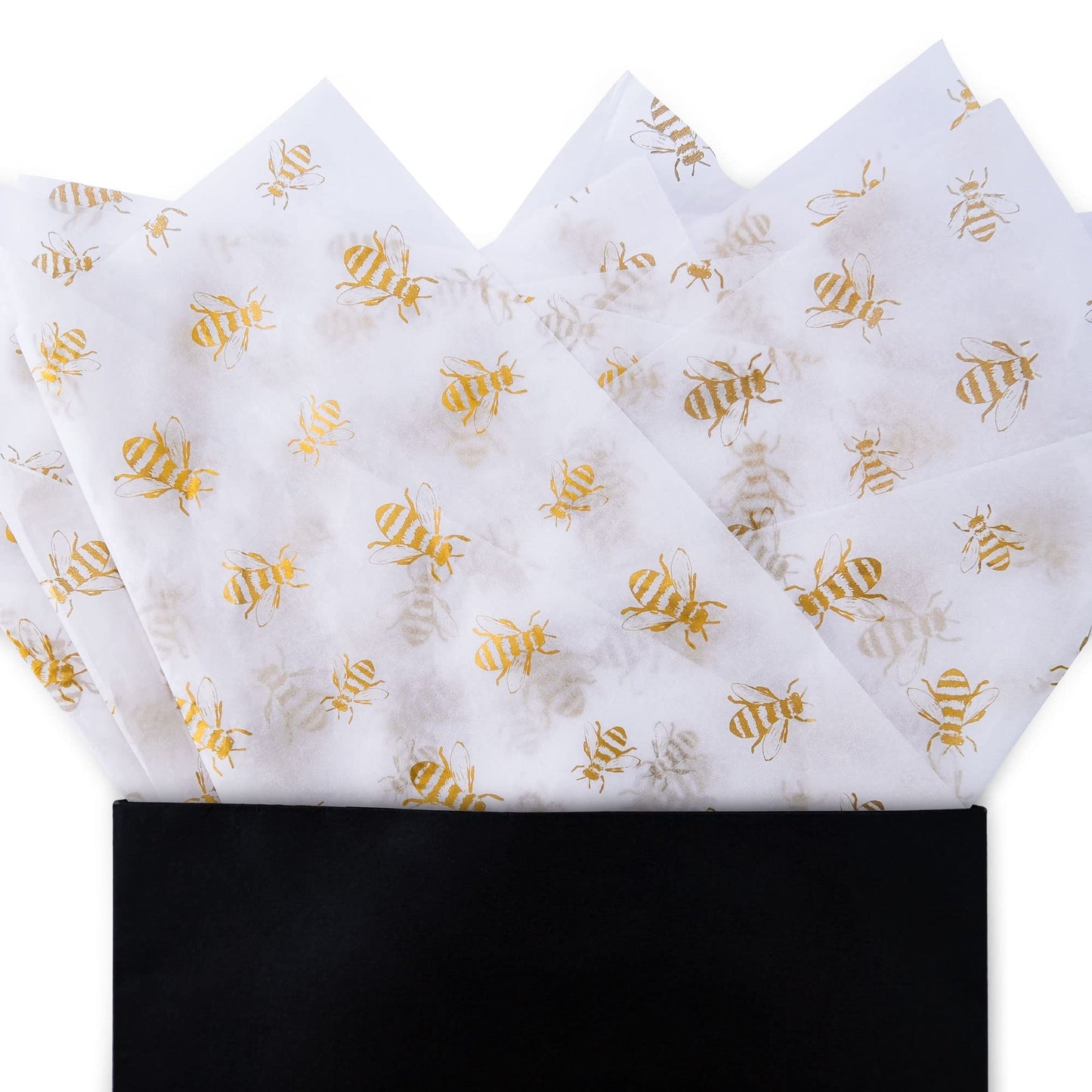 MR FIVE 90 Sheets White with Gold Bee Tissue Paper Bulk20" x 14"Gold Bee Design Tissue Paper for Gift BagsGold Bee Gift Wrapping Tissue Paper for Bee Party