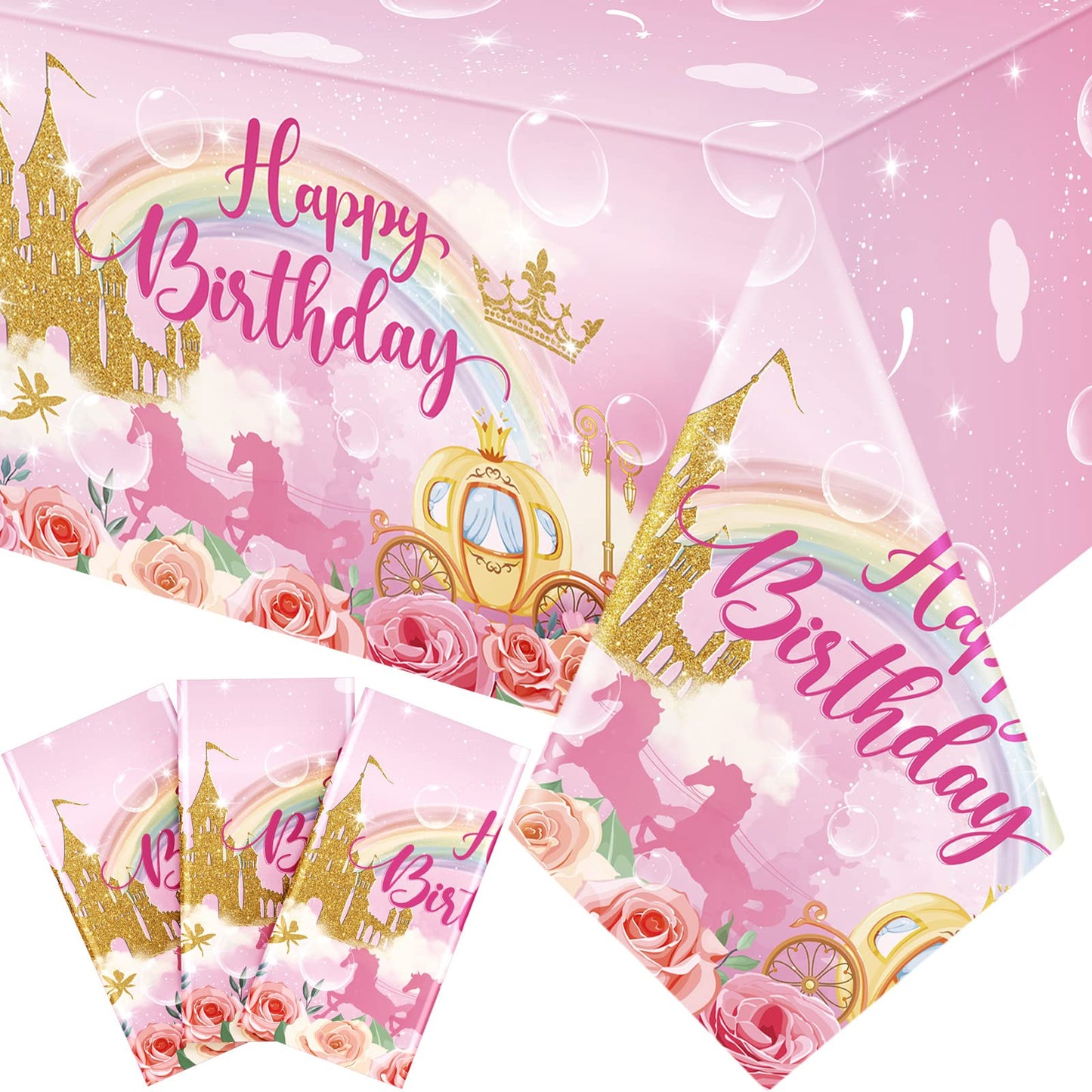 Princess Birthday Plastic Party Tablecloths - 3 ct