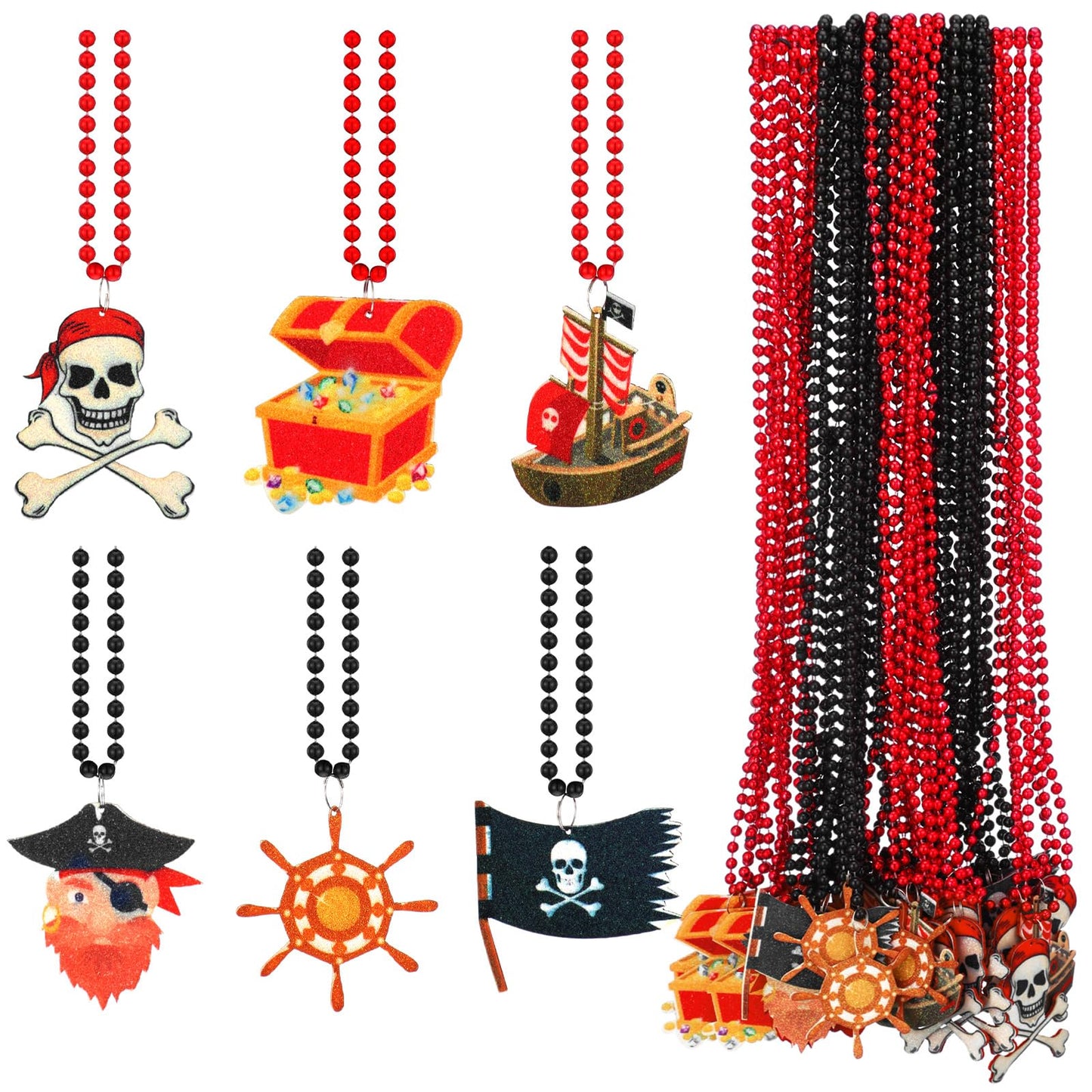 Pirate Skull Bead Necklaces Party Favours – 36 Pack