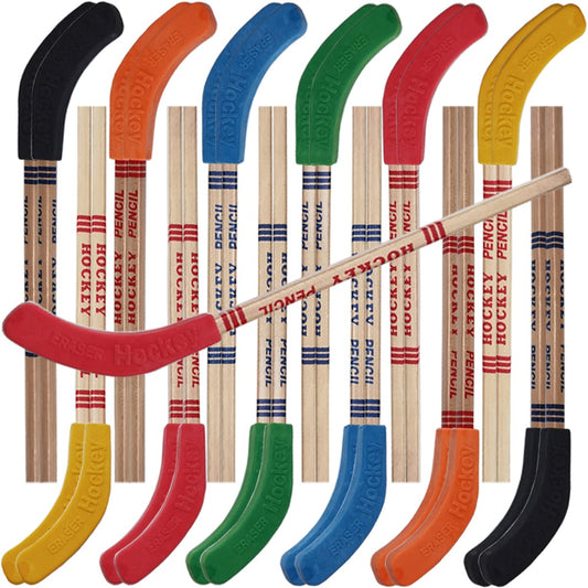 Hockey Stick Pencils & Erasers Party Favours – 24 Pack