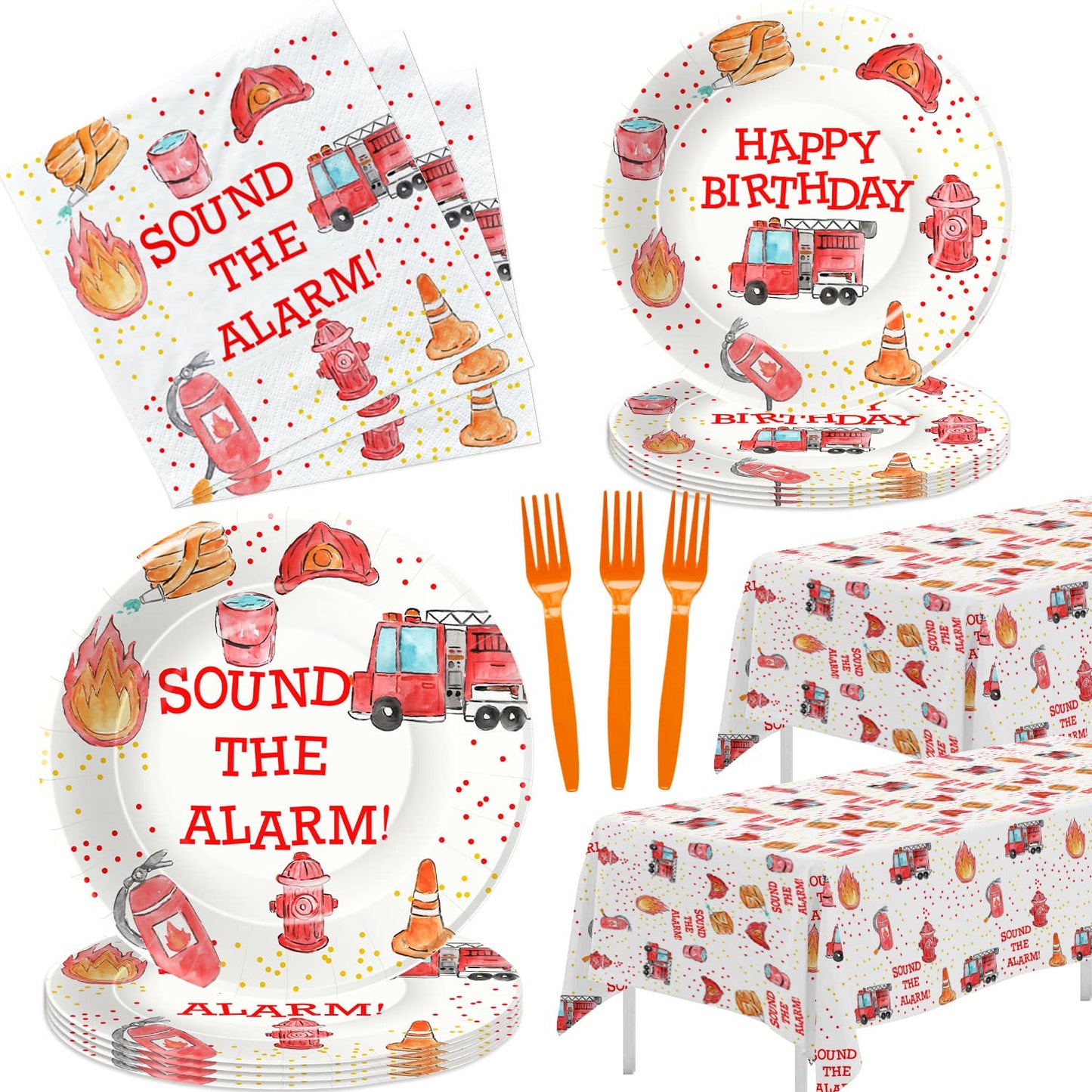 Fire Truck Birthday Party Tableware Set – Serves 24