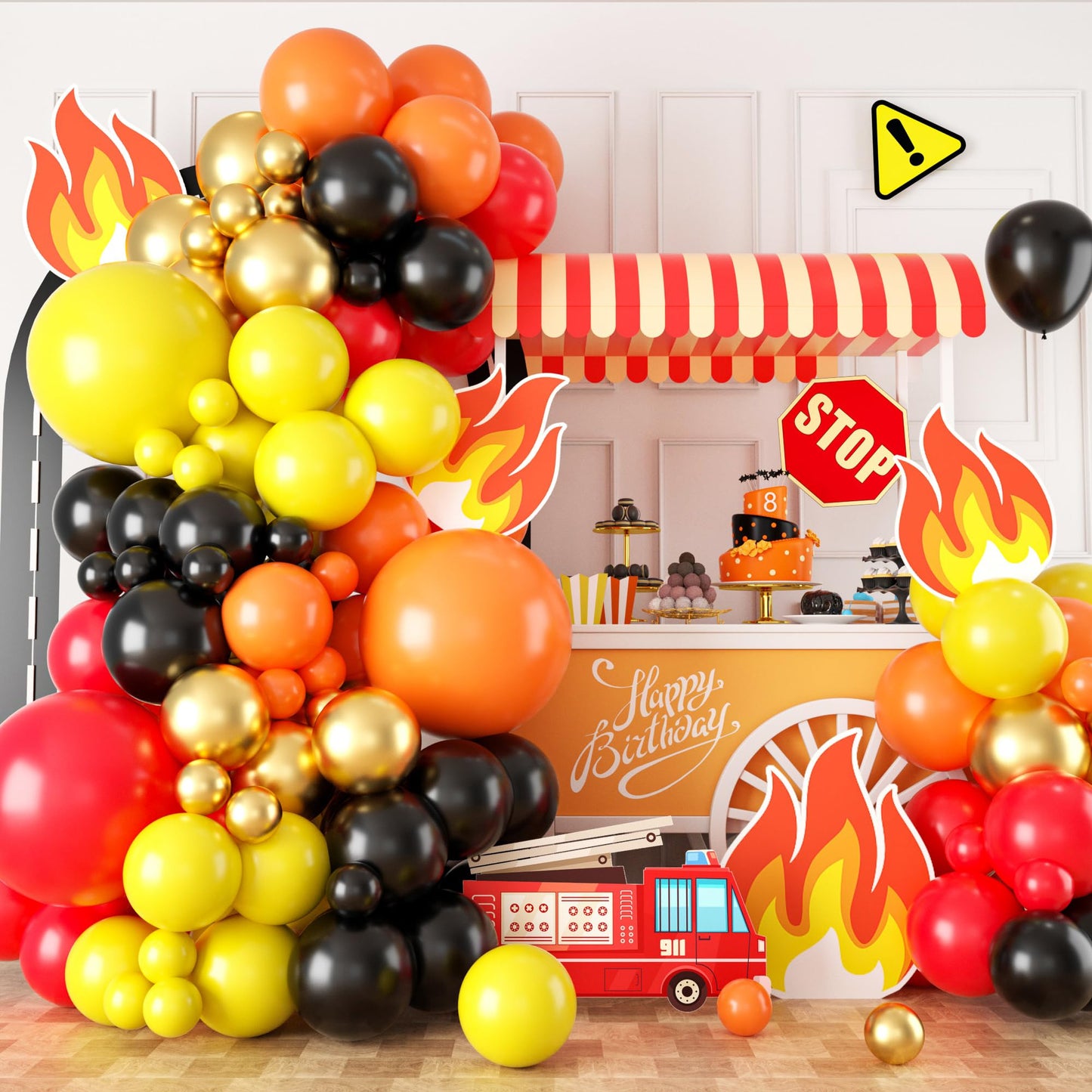 Fire Truck Balloon Arch Garland Kit – Red, Yellow & Orange