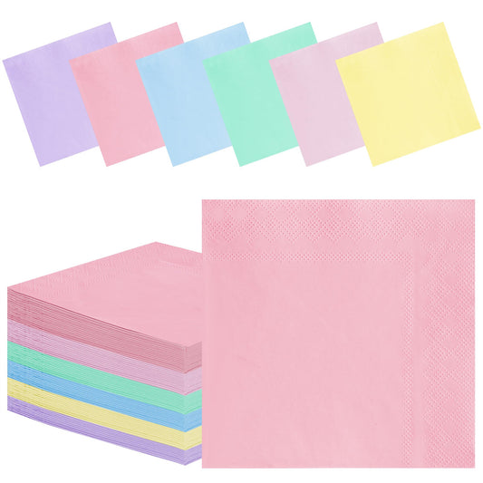 Pastel Rainbow Paper Party Napkins – 120 Pack