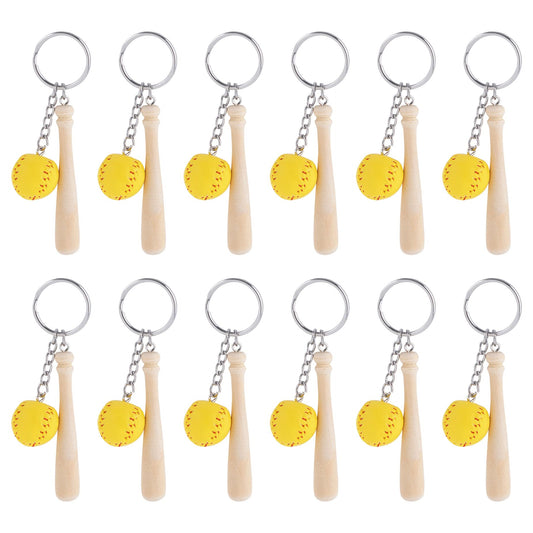 Softball Wooden Bat Keychains Sports Key Rings