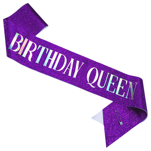 Birthday Queen Sash – Purple Glitter with Silver Foil