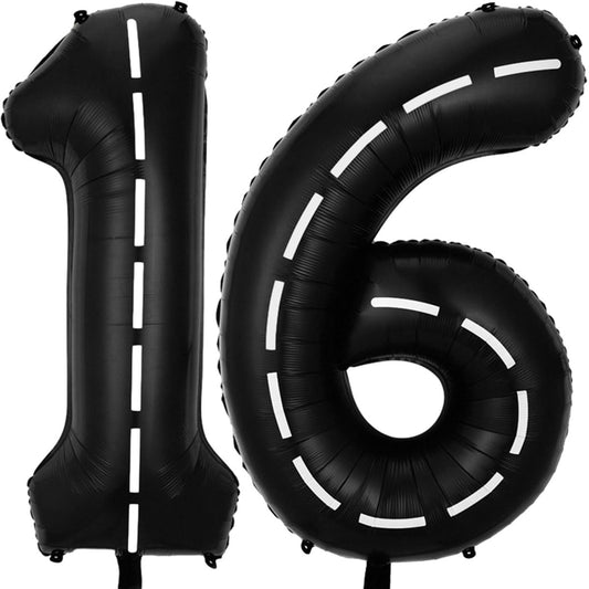 Number 16 Race Car Balloons – 40 Inch, Black