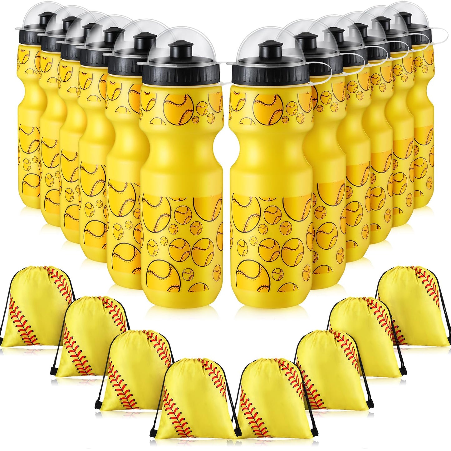 Softball Water Bottle & Drawstring Bag Set – 24 Piece, 24oz