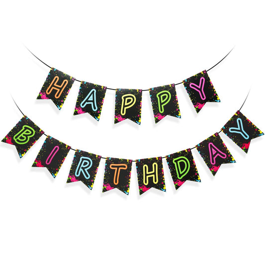 Glow Party Happy Birthday Banner – Pre-Assembled, Neon